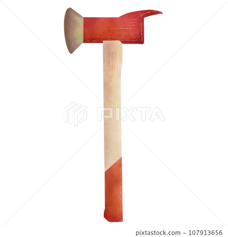 Watercolor fireman's axe hand-drawn. Fire safety equipment cartoon illustration. Fire axe, fire equipment, fire prevention. 107913656