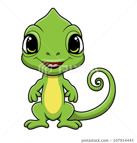 Cute chameleon cartoon on white background 107914445