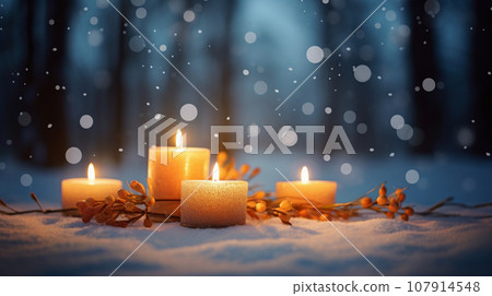 雪冬中的蠟燭火 AI 生成的圖像 107914548