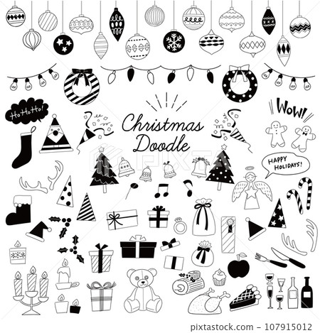 聖誕晚會插圖集線描黑色 107915012