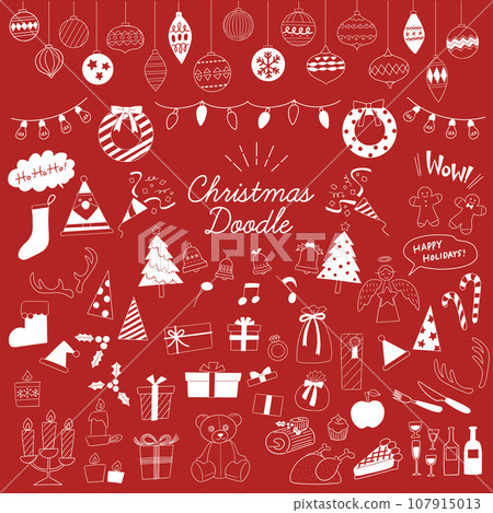 Christmas party illustration set line drawing white Christmas party illustration set line drawing white 107915013