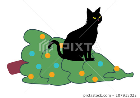 Black cat knocks down Christmas tree 107915022