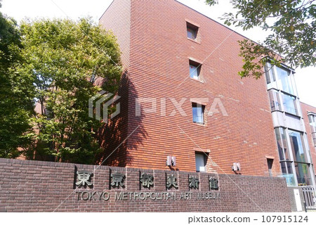 The Tokyo Metropolitan Art Museum is marked by a brown building and a large globe next to Ueno Zoo. 107915124