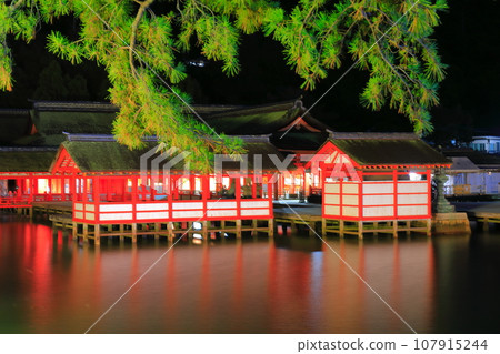 [Hiroshima Prefecture] Night view of Itsukushima Shrine in Miyajima 107915244