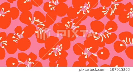 Hand drawn flowers, seamless patterns with floral for fabric, textiles, clothing, wrapping paper, cover, banner, interior decor, abstract backgrounds. Vector illustration. 107915263