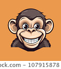 Chimpanzee t-shirt design graphic, cute happy kawaii style, clear outline 107915878