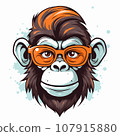 Chimpanzee t-shirt design graphic, cute happy kawaii style, clear outline 107915880