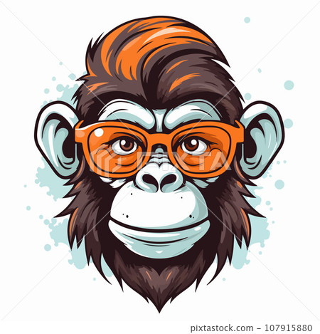 Chimpanzee t-shirt design graphic, cute happy kawaii style, clear outline Chimpanzee t-shirt design graphic, cute happy kawaii style, clear outline 107915880