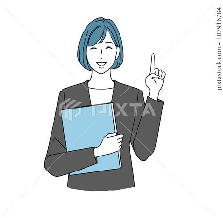 女辦公室職員微笑著指著 女辦公室職員微笑著指著 107916784