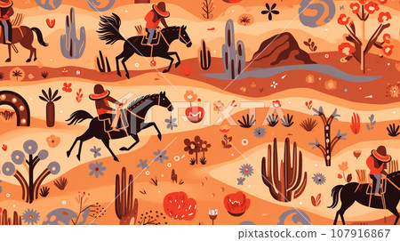 Wild West pattern. Generative ai illustration 107916867