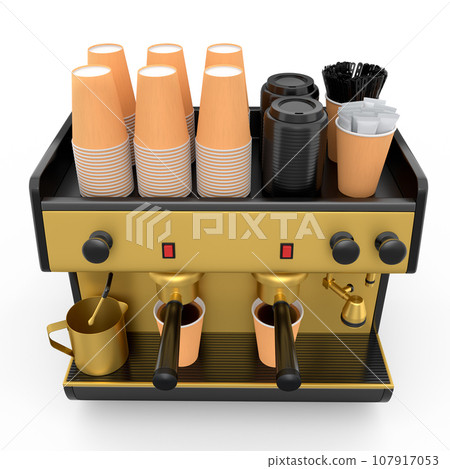 Professional espresso coffee machine with horn for paper cups isolated on white 107917053