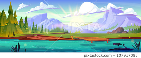 Mountain lake in forest nature landscape vector 107917083