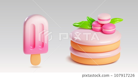 Desserts 3d - cake with macaroon and ice cream Desserts 3d - cake with macaroon and ice cream 107917226