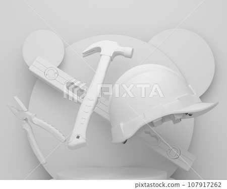 Abstract scene or podium with carpenters tools on monochrome background 107917262