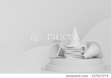 Abstract scene or podium with traffic cones for under construction on monochrome 107917274