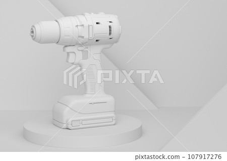Abstract scene or podium with electric drill on monochrome background 107917276