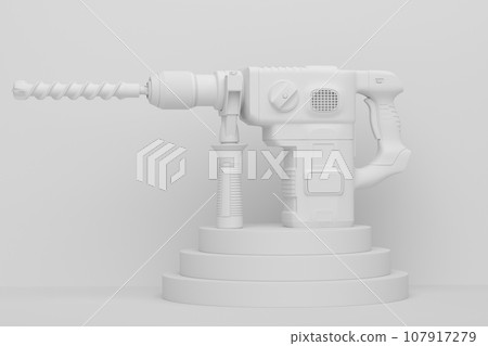 Abstract scene or podium with electric drill on monochrome background 107917279