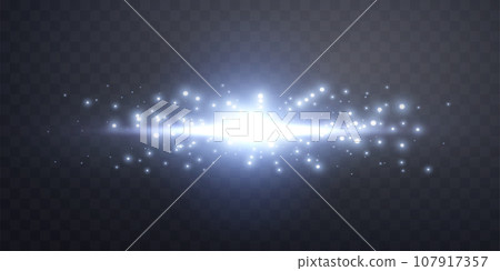 Blue horizontal lens flare. Isolated on transparent background. Sun flash with rays or spotlight and bokeh. Glow flare light effect. Vector illustration. Blue horizontal lens flare. Isolated on transparent background. Sun flash with rays or spotlight and bokeh. Glow flare light effect. Vector illustration. 107917357