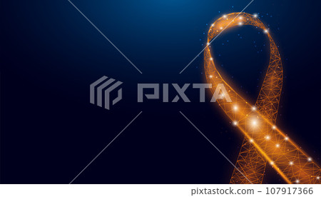 Leukemia awareness month concept. Banner template with glowing low poly orange ribbon. Wireframe modern abstract background. Vector illustration 107917366