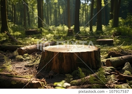 Stump in the forest, the concept of deforestation Stump in the forest, the concept of deforestation 107917587