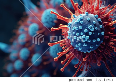 Virus strain under the microscope 107917604
