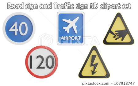 Road sign and traffic sign clipart element ,3D render road sign concept isolated on white background icon set No.2 107918747