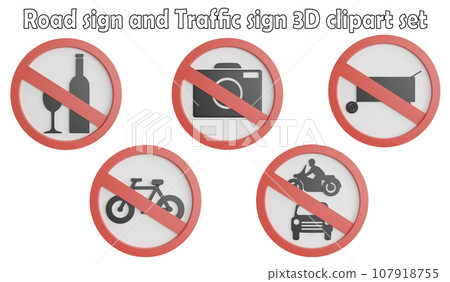 Road sign and traffic sign clipart element ,3D render road sign concept isolated on white background icon set No.8 Road sign and traffic sign clipart element ,3D render road sign concept isolated on white background icon set No.8 107918755