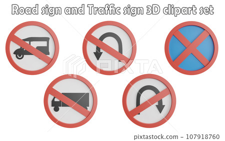 Road sign and traffic sign clipart element ,3D render road sign concept isolated on white background icon set No.13 107918760