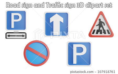 Road sign and traffic sign clipart element ,3D render road sign concept isolated on white background icon set No.14 107918761