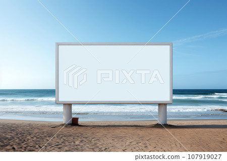 A large street billboard for advertising against the background of the sea and rocks A large street billboard for advertising against the background of the sea and rocks 107919027