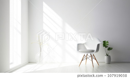 A white chair stands in a white room near the window. A white chair stands in a white room near the window. 107919038
