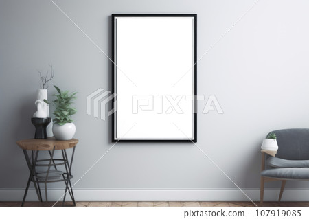 Living room with a sofa and a mock-up of white frames on the wall Living room with a sofa and a mock-up of white frames on the wall 107919085
