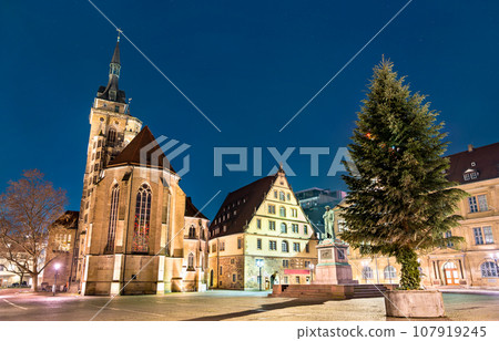 The Stiftskirche Church and the Schiller monument in Stuttgart, Germany 107919245