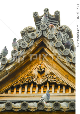 鴿子在日式古建築的屋頂上休息 鴿子在日式古建築的屋頂上休息 107919374