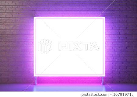 Mock-ups of white billboards with neon lighting hang in the underpass Mock-ups of white billboards with neon lighting hang in the underpass 107919713