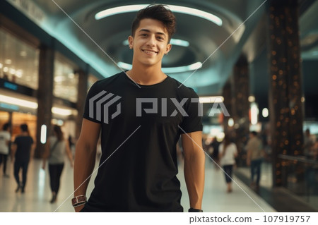 A young Colombian man in a black T-shirt at the mall 107919757