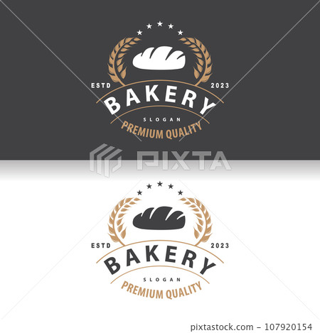 Bread Logo, Old Retro Vintage Style Bakery Shop Design, Vector Wheat Bread Simple Tremplet Illustration Bread Logo, Old Retro Vintage Style Bakery Shop Design, Vector Wheat Bread Simple Tremplet Illustration 107920154
