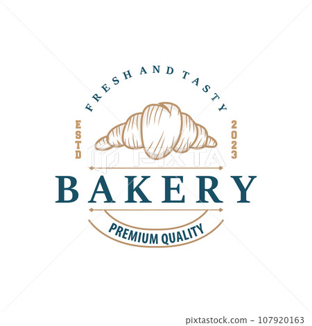 Bread Logo, Old Retro Vintage Style Bakery Shop Design, Vector Wheat Bread Simple Tremplet Illustration 107920163