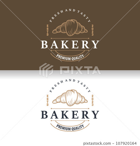 Bread Logo, Old Retro Vintage Style Bakery Shop Design, Vector Wheat Bread Simple Tremplet Illustration Bread Logo, Old Retro Vintage Style Bakery Shop Design, Vector Wheat Bread Simple Tremplet Illustration 107920164