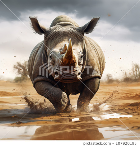 Image of a large adult rhinoceros. Wildlife Animals., Generative AI, Illustration. 107920193
