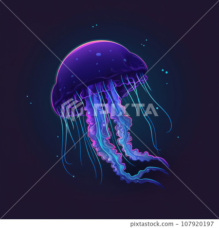 Beautiful painting of jellyfish swimming gracefully on a clean background. Undersea animals. Illustration, Generative AI. 107920197
