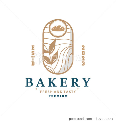 Bread Logo, Old Retro Vintage Style Bakery Shop Design, Vector Wheat Bread Simple Tremplet Illustration Bread Logo, Old Retro Vintage Style Bakery Shop Design, Vector Wheat Bread Simple Tremplet Illustration 107920225