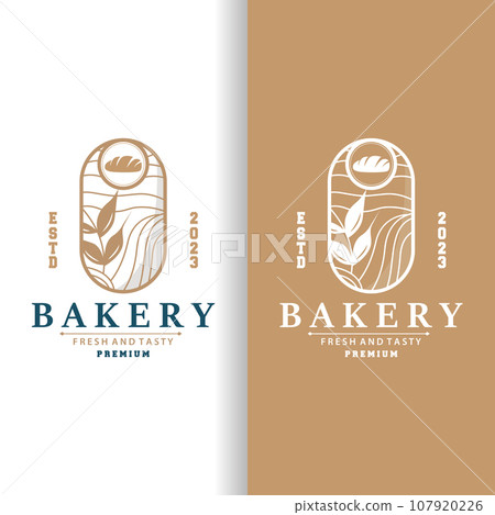 Bread Logo, Old Retro Vintage Style Bakery Shop Design, Vector Wheat Bread Simple Tremplet Illustration Bread Logo, Old Retro Vintage Style Bakery Shop Design, Vector Wheat Bread Simple Tremplet Illustration 107920226