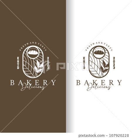 Bread Logo, Old Retro Vintage Style Bakery Shop Design, Vector Wheat Bread Simple Tremplet Illustration Bread Logo, Old Retro Vintage Style Bakery Shop Design, Vector Wheat Bread Simple Tremplet Illustration 107920228