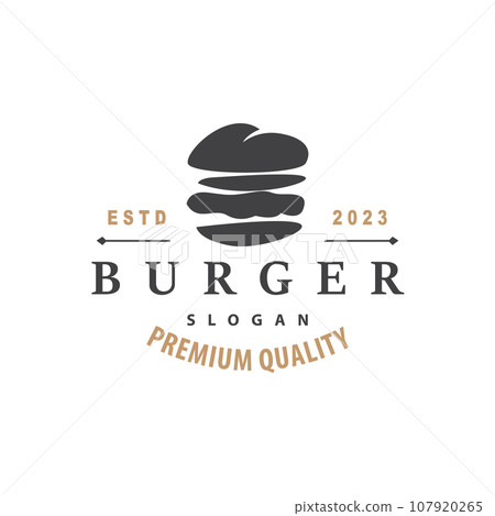 Burger Logo Fast Food Design, Hot And Delicious Food Vector Templet Illustration 107920265