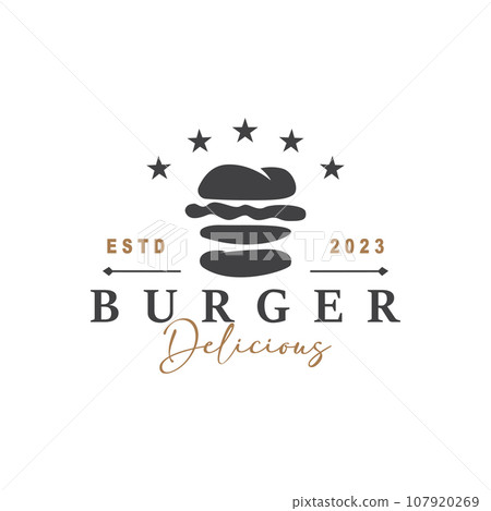Burger Logo Fast Food Design, Hot And Delicious Food Vector Templet Illustration Burger Logo Fast Food Design, Hot And Delicious Food Vector Templet Illustration 107920269