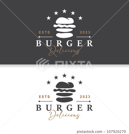 Burger Logo Fast Food Design, Hot And Delicious Food Vector Templet Illustration Burger Logo Fast Food Design, Hot And Delicious Food Vector Templet Illustration 107920270