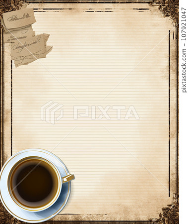 coffee on old notepaper 107921047