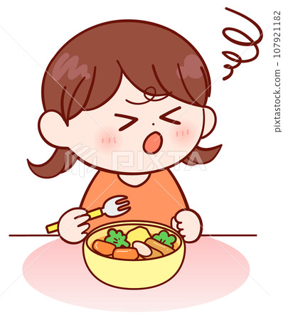 Girl who dislikes vegetables 107921182