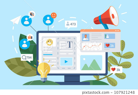 Social media. Vector illustration. Social media has contributed to process globalization The global connectivity provided by social media platforms fosters cross-cultural relationships Connection 107921248